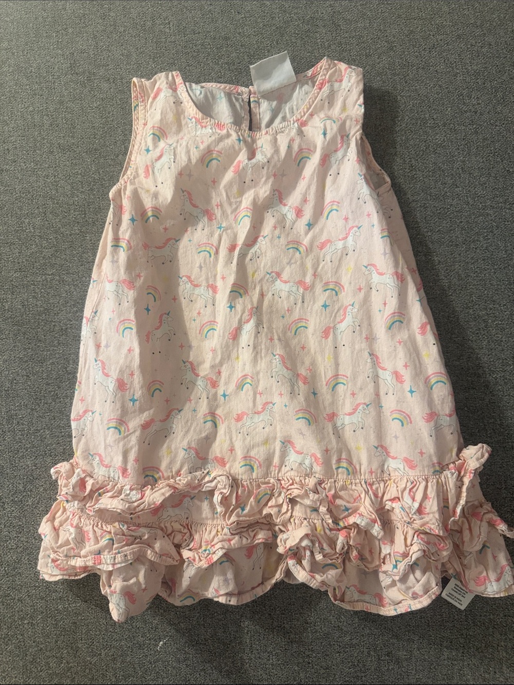 5/$15- Girls' Pink Unicorn & Rainbow Ruffle Dress